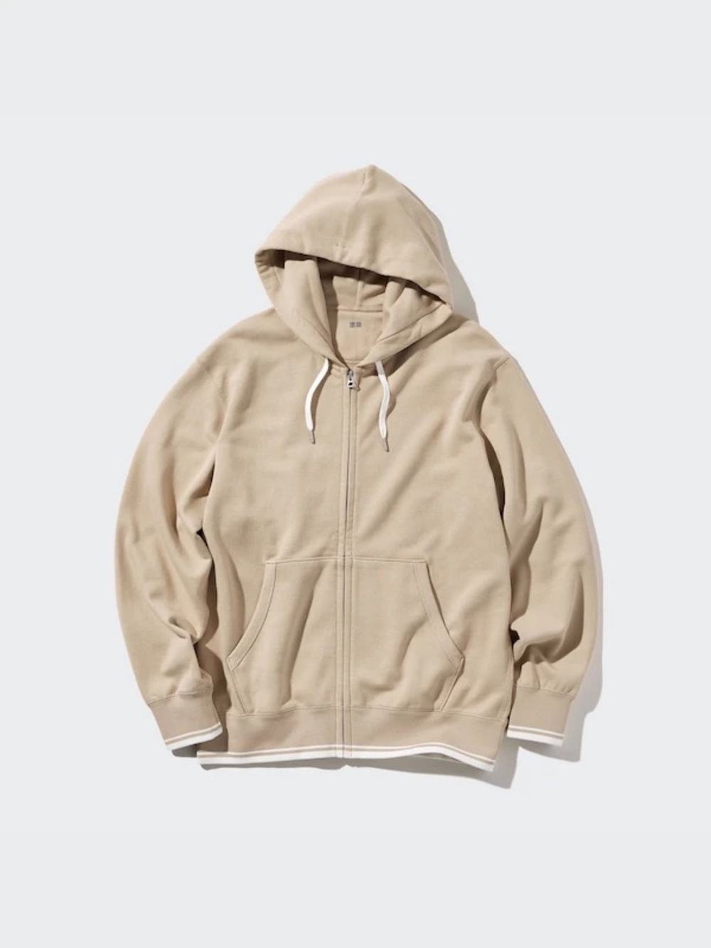Uniqlo Women's Zip-Up Hoodie in Beige with White Drawstrings